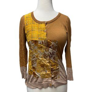 Anthropologie‎ GUINEVERE Silk XS Cardigan Womens Large 3/4 Sleeve Orange Tan